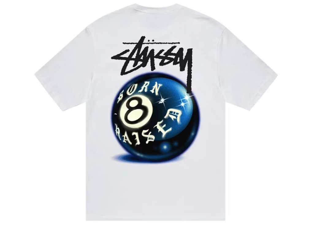 STUSSY BORN AND RAISED 8BALL TEE