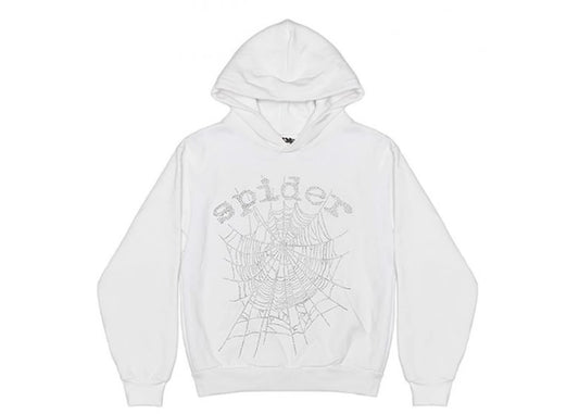 Sp5der OG Rhinestone Logo 
Hoodie White