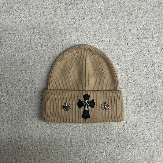 CHROME HEARTS TAN BEANIE BLACK CROSS